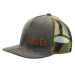 Load image into Gallery viewer, Corduroy and camouflage kids hat with the word Wild embroidered. Buck Wild is a flat billed trucker hat for kids and toddlers.
