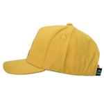Load image into Gallery viewer, Aspen is our yellow snapback hat for toddlers and kids. Aspen gold with mountains and a sun design. Hats that fit toddler and big kids.
