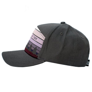 Purple hiking hat for children. Purple and gray snapback hat for toddlers.