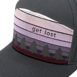 Purple hiking hat for children. Purple and gray snapback hat for toddlers.