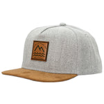 Load image into Gallery viewer, Keystone gray kids snapback hat with brown suede brim with Wild &amp; Free leather patch
