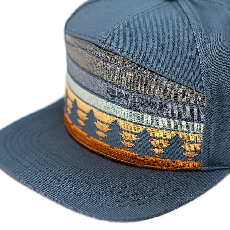 Close up of Wild & Free kids snapback hat, get lost