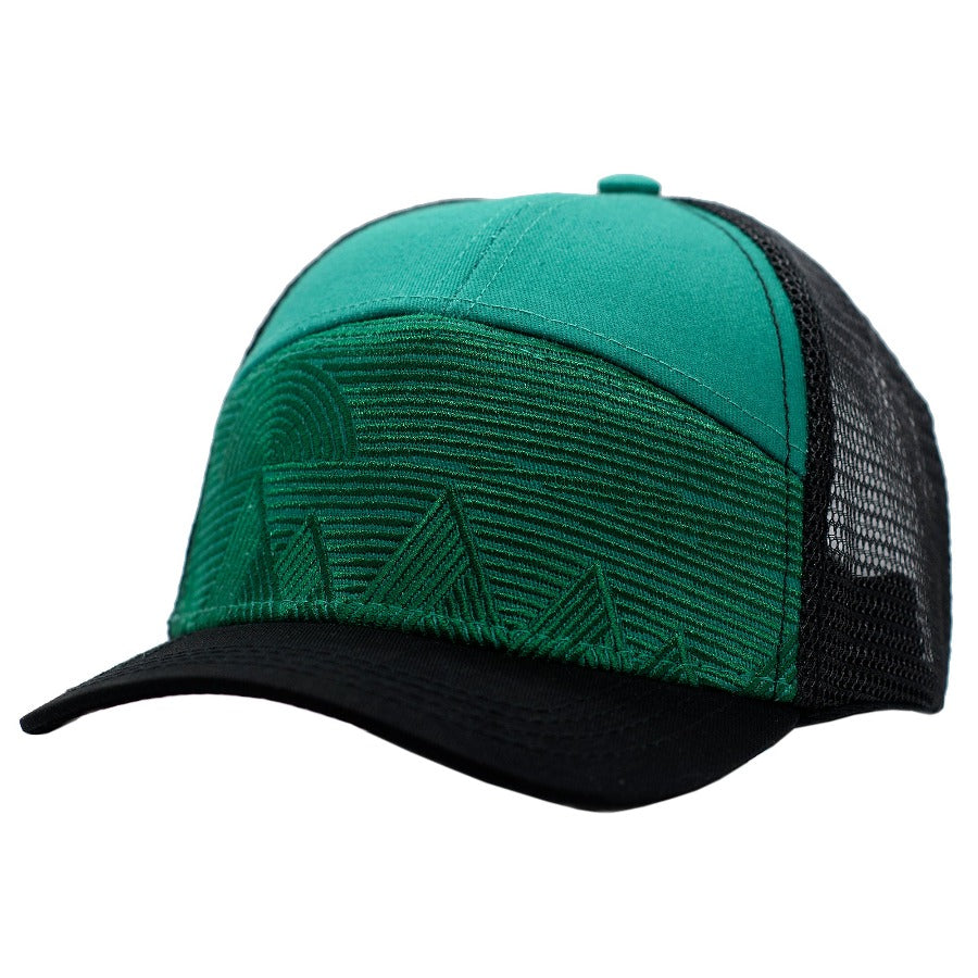 Green mountain kids trucker hat by Wild & Free children's hats. 